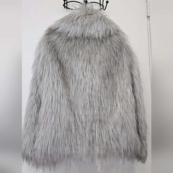 Topshop Faux Fur Grey Shag Coat Jacket Grey White - Picture 7 of 9